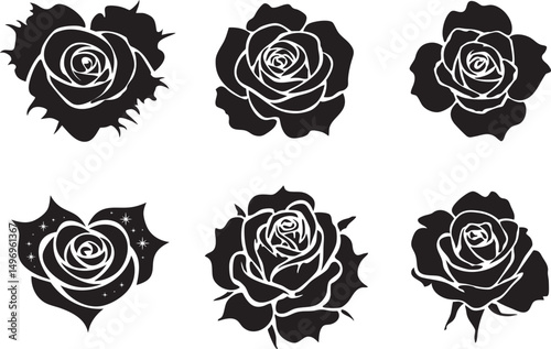Six Elegant Rose Silhouettes in Various Styles