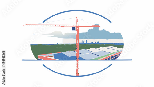 Constructing the future A towering crane dominates the city skyline promising growth and innovation