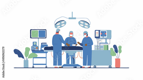 A focused surgical team performing a critical procedure with precision in a modern operating room