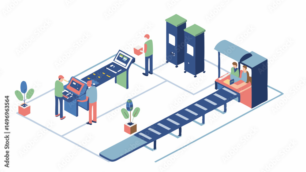 Automated production line efficiently processing packages under supervision in a modern factory Automated production line efficiently processing packages under supervision in a modern factory