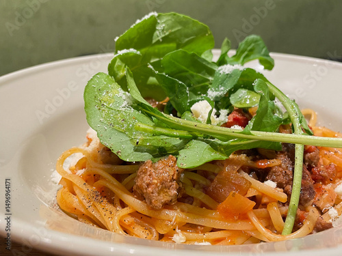 ルッコラが乗ったボロネーゼ