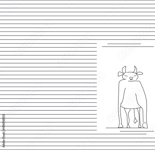 A bull or cow is drawn in a blank area of ​​the line sheet.