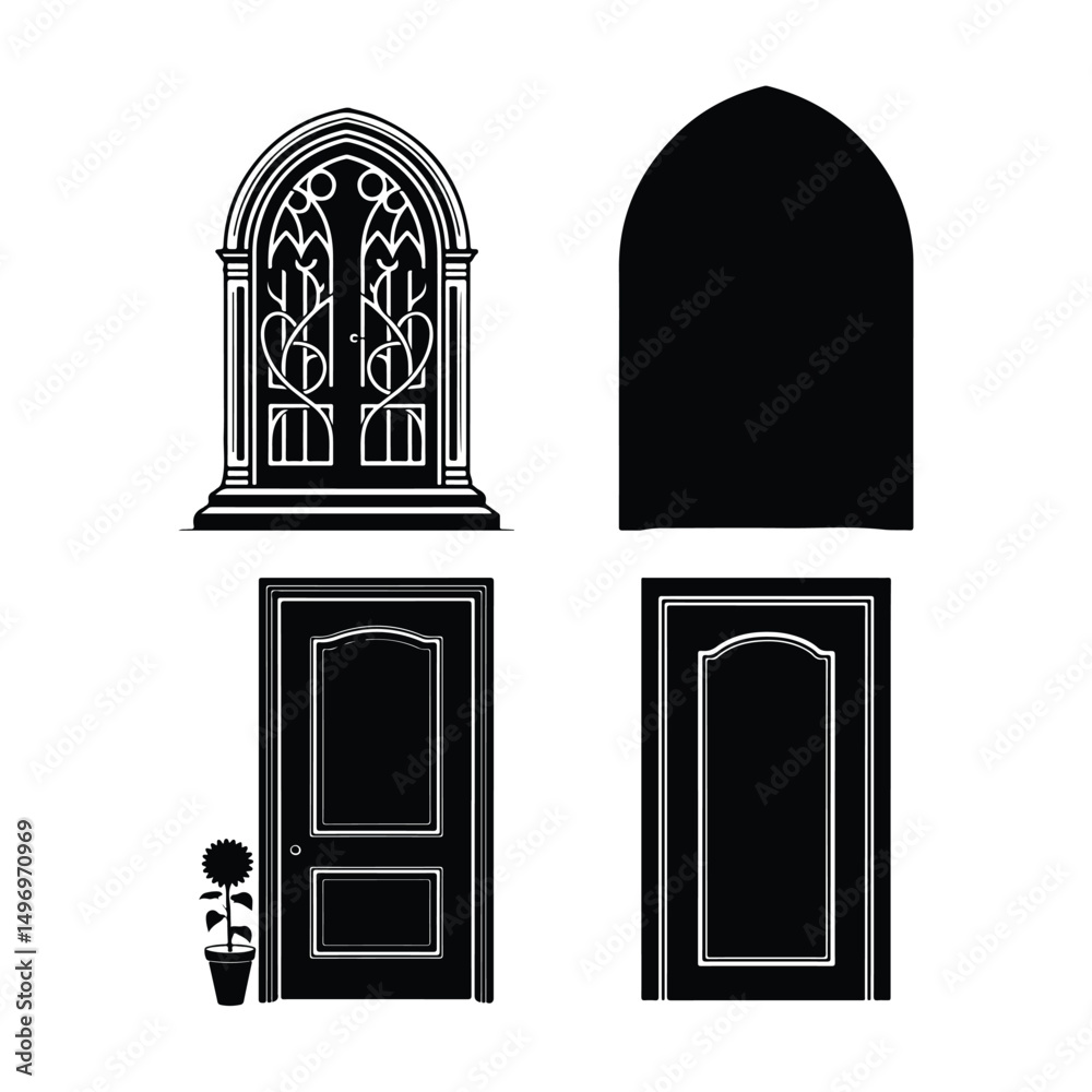 Fototapeta premium A silhouette of door Icon vector on a white background