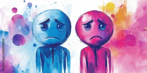 Traurigkeit, Emotionen, Aquarell-Stil, Abstrakte Figuren