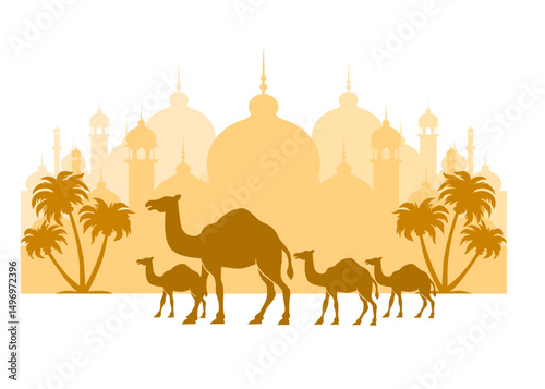 camel in the mosque background

