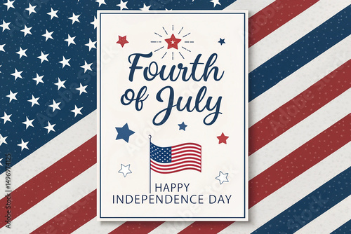 Celebrate Independence Day with this dynamic 4th of July poster showcasing bold American symbols, featuring striking flag and star graphics in festive red, white, and blue.