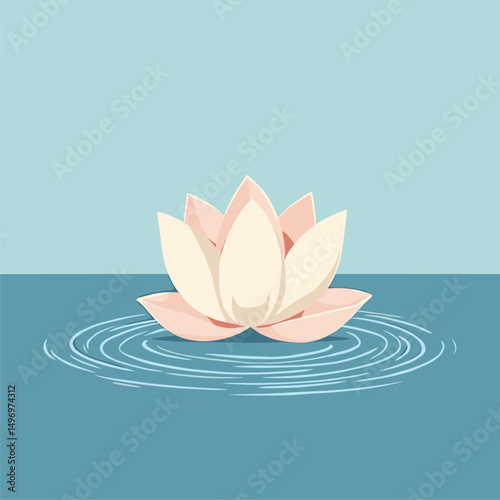Serene Pink Lotus Flower on Calm Water - Minimalist Illustration