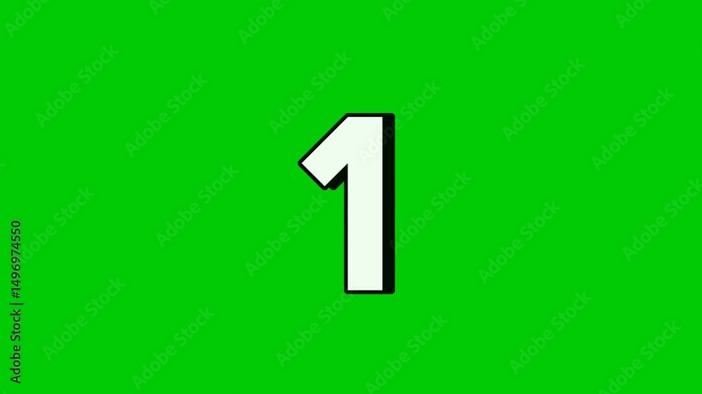 Falling Number 1 one Animation on Green Screen Background.Video elements Effect for Video Editing, Chroma Key, Motion Graphics, and Stock Footage Projects