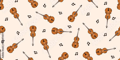 Double bass seamless Trellis vector illustration. Contrabass seamless pattern. Perfect wallpaper fabric textile print. EPS 10