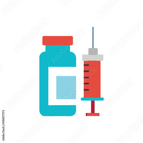 Vaccine syringe and vial vector illustration on white background