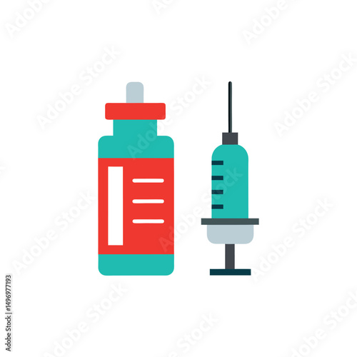 Vaccine syringe and vial vector illustration on white background
