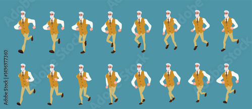 businessman running animation, run cycle animation sprite sheet, frame by frame run animation