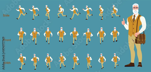 businessman running animation, run cycle animation sprite sheet, frame by frame run animation