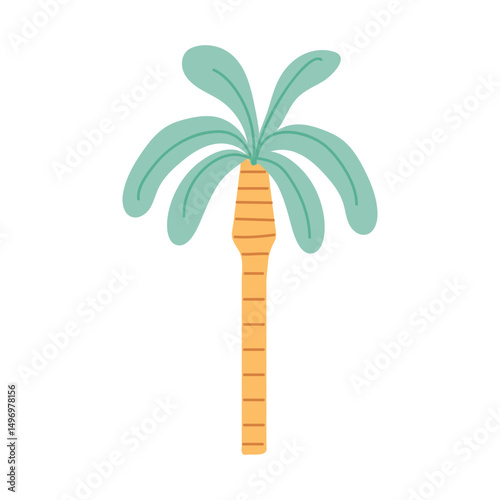 Palm tree with green leaves and brown trunk. Tropical summer plant illustration. Flat vector icon isolated on white background