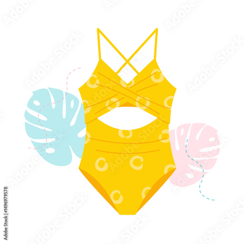 Swimwear. Stylish women's yellow swimwear. Women's swimsuits for summer vacation. Vector illustration