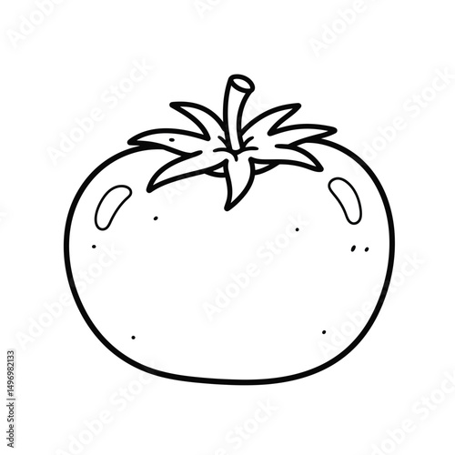 Flat Black Outline Tomato Vegetable in Doodle Cartoon for Food Ingredient Kids Drawing and Coloring Book Isolated on White Background