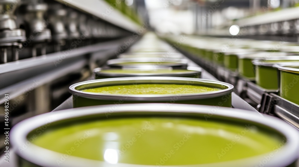 Obraz premium Industrial Production Line of Green Paint in Factory Setting