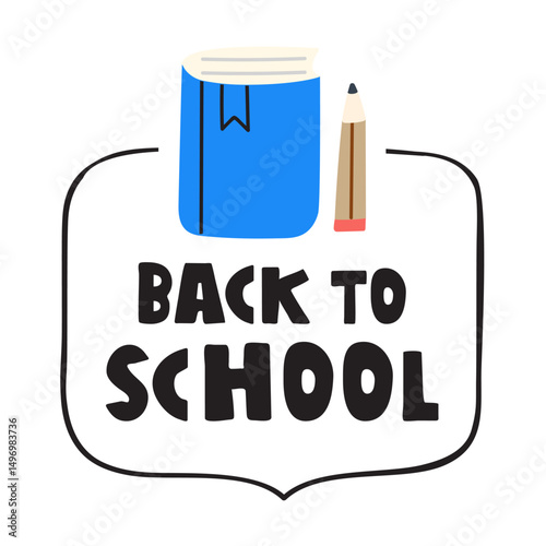 Badge. Back to school. Book and pencil. Flat vector design. Illustration.