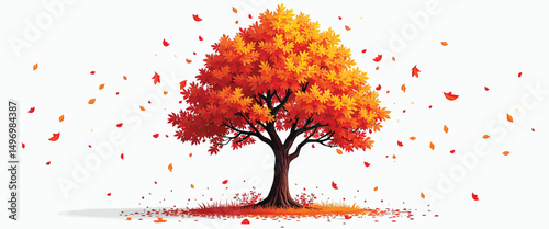 Autumn tree with orange leaves vector simple 3d smooth isolated on white background
