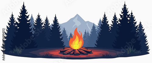 Campfire in forest night vector simple 3d smooth isolated on white background