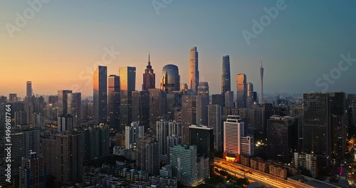 Wallpaper Mural Aerial view of beautiful city skyline and modern buildings scenery at sunrise in Guangzhou, China. Torontodigital.ca