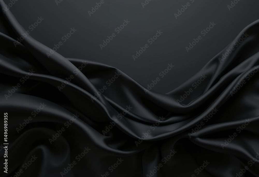 Smooth flowing black silk fabric creating elegant and luxurious curves and folds