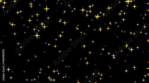Moving fly through golden color stars in space