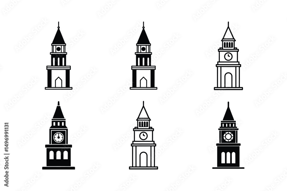 Obraz premium Icon Style Clock Tower Vector Clipart