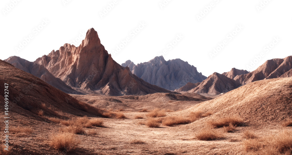 Naklejka premium [Transparent Background PNG]Desert Mountain Landscape with Dramatic Peaks