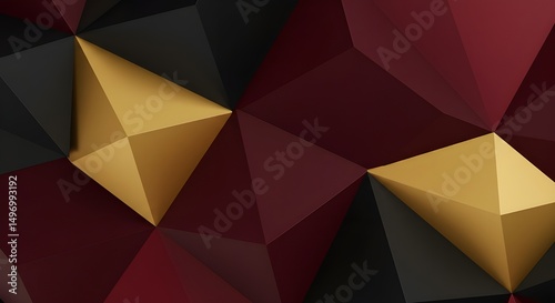 3d abstract colorful red, black and golden background with triangles