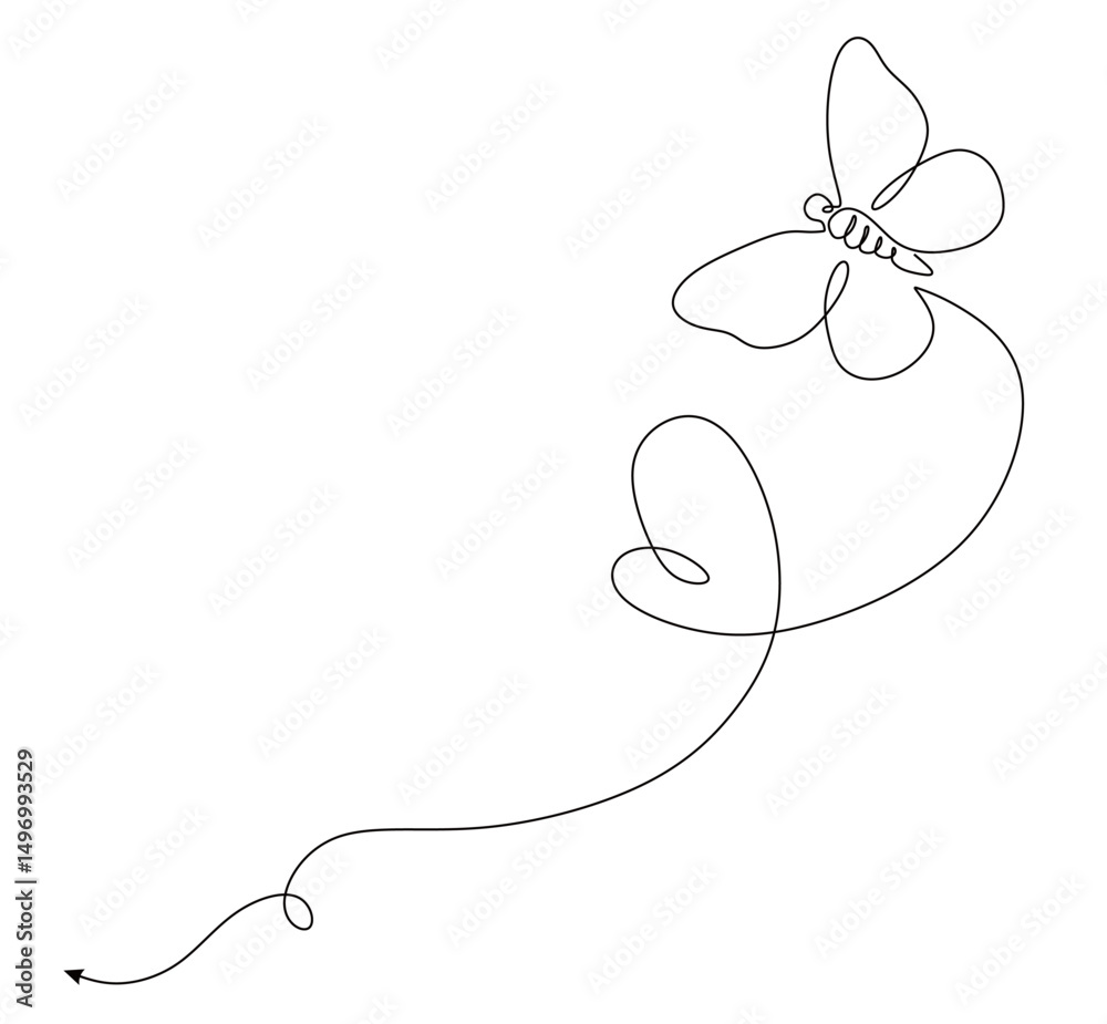 continuous single line art without break of flying butterfly icon with transparent background. this icon is for sticker or book frame