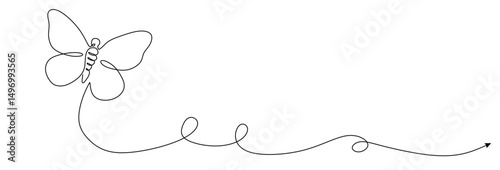 continuous single line art without break of flying butterfly icon with transparent background. this icon is for sticker or book frame