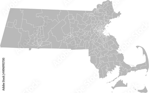 Massachusetts state house districts vector map (Web Mercator projection, PPT-compatible & fully editable)