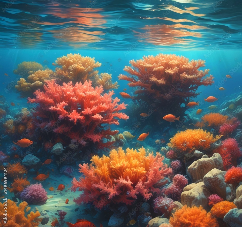 Obraz premium Illustration of underwater coral environment.