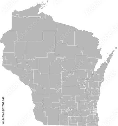 Wisconsin state house districts vector map (Web Mercator projection, PPT-compatible & fully editable)