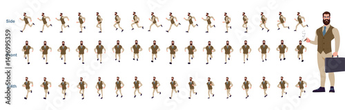 businessman running animation, run cycle animation sprite sheet, frame by frame run animation