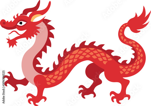 Smiling red Chinese dragon graphic design
