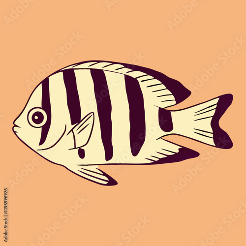 Illustration of a striped angelfish, marine fish drawing