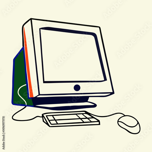 Retro Desktop Computer Illustration - Vintage PC Drawing