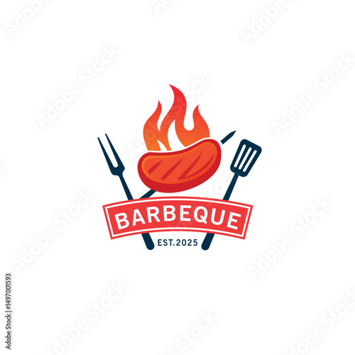 Barbecue grill labels, badges and design elements for restaurant menu. Bbq emblem set vector illustration