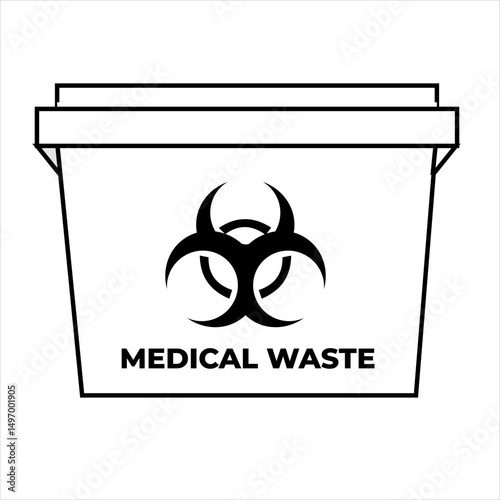 Line icon illustration of biohazard warning sign or symbol, medical waste hazard warning board with a yellow background, isolated on white background