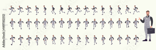 businessman running animation, run cycle animation sprite sheet, frame by frame run animation