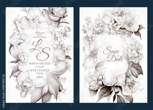 Floral art wedding invitation template, business brochure template, flyer design, universal background, versatile vector background, creative brochure template, party invitation template