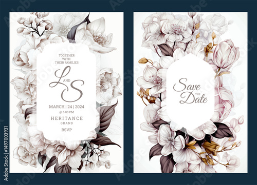 Floral design wedding invitation template, business brochure template, flyer design, universal background, versatile vector background, creative brochure template