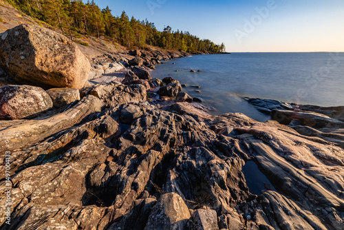 rocky beach at sunset