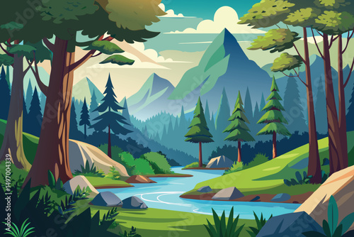 Tropical forest landscape vector illustration