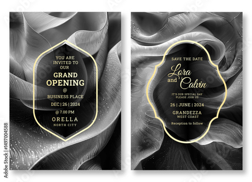 Textile textured wedding invitation template, business brochure template, luxury black and white flyer design, universal background, versatile vector background, creative brochure template, party 