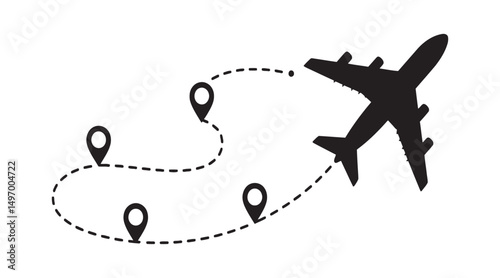 Airplane Flight Path with Location Markers