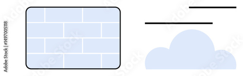 Light blue brick wall beside a cloud with black lines above, representing duality and stability. Ideal for contrast, protection, boundaries, flexibility, creativity, balance, change flat simple