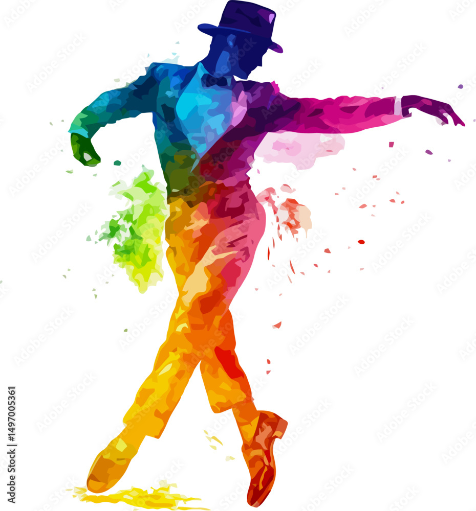 Obraz premium Watercolor silhouette of a male tap dancer performing with energy and style - vector illustration